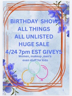 Birthday Sale Poster - Blue Floral Design with Orange Frame